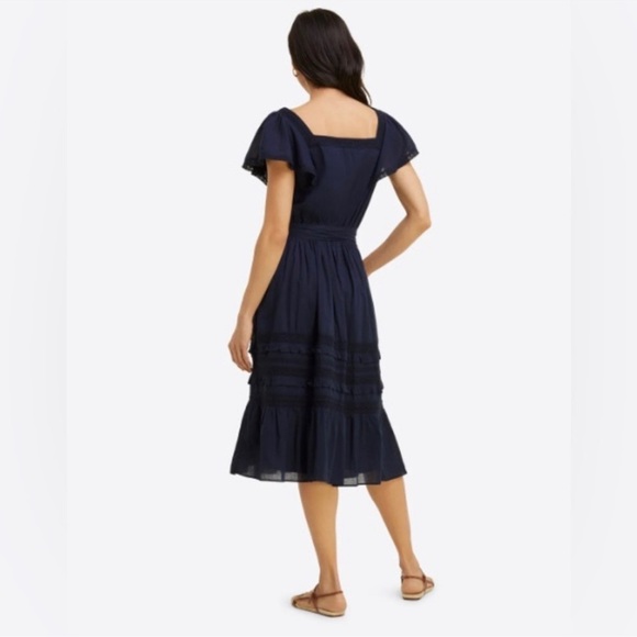 Draper James Navy embroidered tiered flutter sleeve midi dress size small - Picture 4 of 15